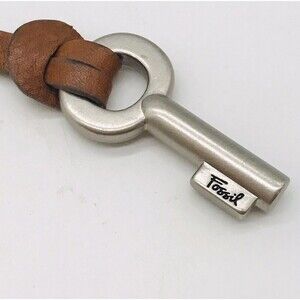 Fossil Key Charm Purse Accessory Key Fob Keychain Brown Leather with Silver Key